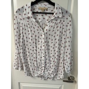 Hope And Harlow Airy Sheer Button Up 3/4 Sleeve Top Strawberry Print Women's XL